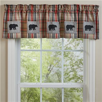 Bear Country Plaid Lined Patch Valance With Bear 60X14