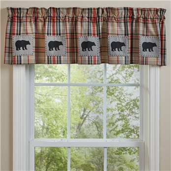 Bear Country Plaid Lined Patch Valance With Bear 60X14