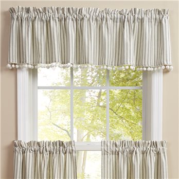 Ticking With Ball Fringe Valance 72X14