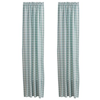 Gingham Check Lined Panels 72X84 Pair Aqua