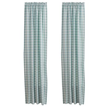 Gingham Check Lined Panels 72X84 Pair Aqua