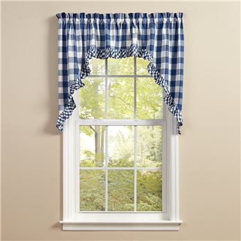 Wicklow Check Ruffled Swags 72X36 China Blue