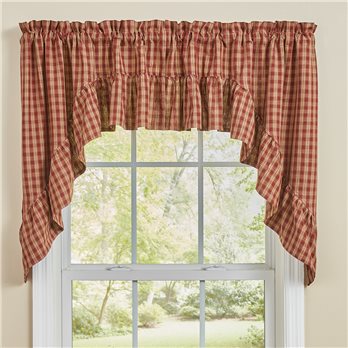 Sturbridge Plaid Ruffle Swag 72X36 - Wine