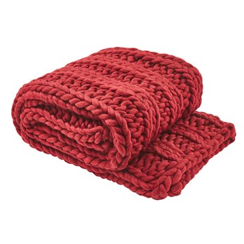 Chunky Ribbed Knit Throw - Garnet