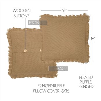 Burlap Natural Ruffled Fringed Pillow Cover 16x16