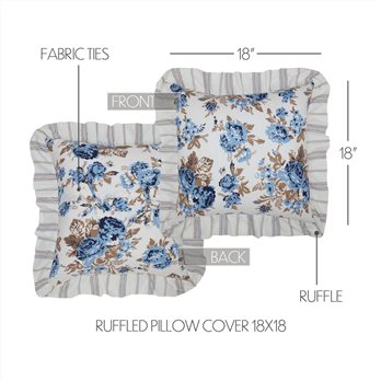 Annie Blue Floral Ruffled Pillow Cover 18x18