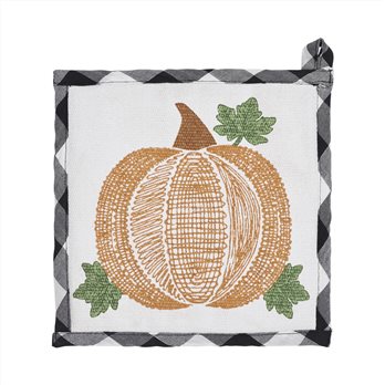 Annie Black Check Pumpkin Trivet 8x8