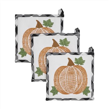 Annie Black Check Pumpkin Trivet 8x8 Set of 3