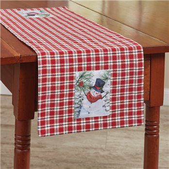 Flurry Snowman Plaid Table Runner 36"