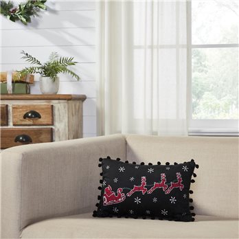 Annie Black Check Santa Sleigh Pillow 9.5x14