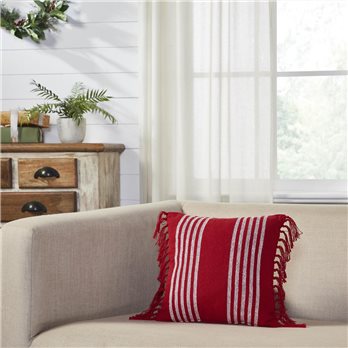 Arendal Red Stripe Pillow Fringed 12x12