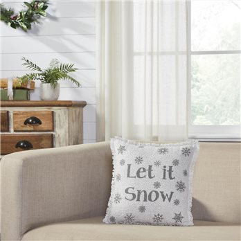 Yuletide Burlap Antique White Snowflake Let It Snow Pillow 12x12