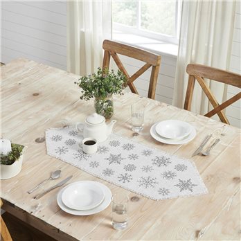 Yuletide Burlap Antique White Snowflake Runner 12x36