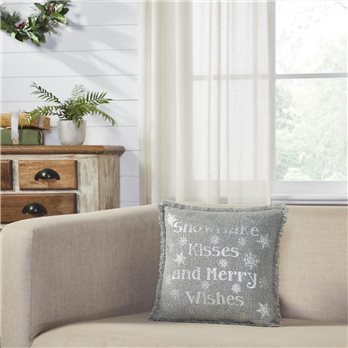 Yuletide Burlap Dove Grey Snowflake Kisses Pillow 12x12