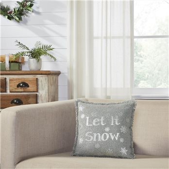 Yuletide Burlap Dove Grey Snowflake Let It Snow Pillow 12x12