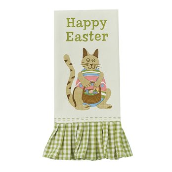 Easter Cat Emb Print Dishtowel