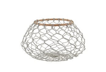 Round Fishnet Wire And Wood Centerpiece Bowl