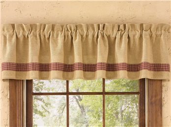 Burlap & Check Valance 72 X 14 Red