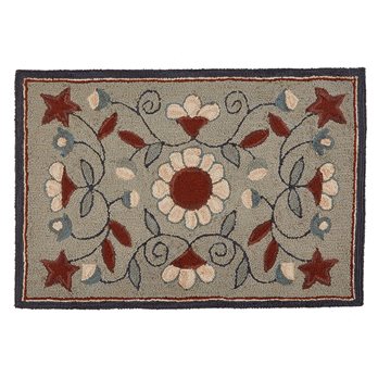 Gray Floral Hooked Rug 2X3