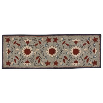Gray Floral Hooked Rug Runner 2X6