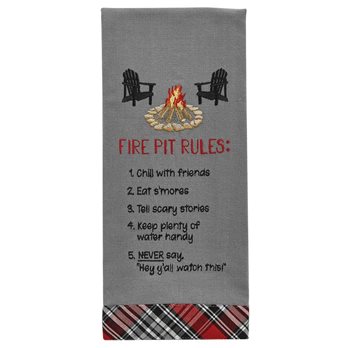 Fire Pit Rules Embroidered Dishtowel