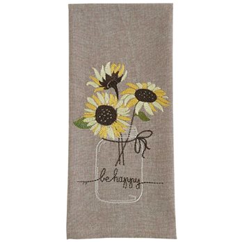 Be Happy Mason Jar Emb Dishtowel