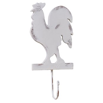 Rooster Wood Single Hook Distressed Cream