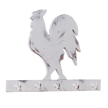 Rooster Wood Key Hook Distressed Cream