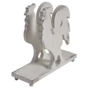Rooster Wood Napkin Holder Distressed Cream