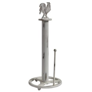 Rooster Wood Paper Towel Holder Distressed Cream