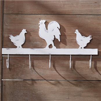 Rooster Wood 5 Arm Hook Distressed Cream