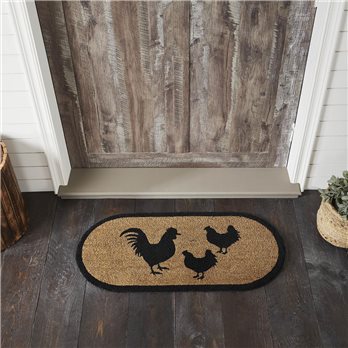 Down Home Rooster &amp; Hens Coir Rug Oval 17x36