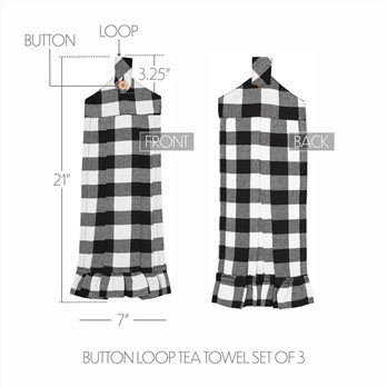 Annie Buffalo Check Black Button Loop Tea Towel Set of 3