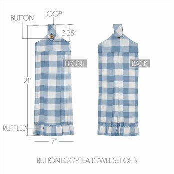Annie Buffalo Check Blue Button Loop Tea Towel Set of 3