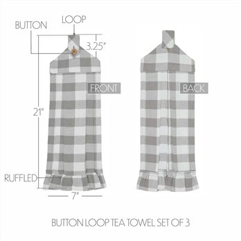 Annie Buffalo Check Grey Button Loop Tea Towel Set of 3