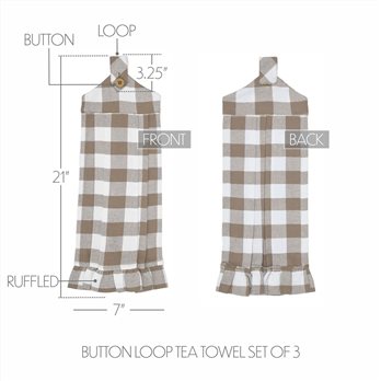 Annie Buffalo Check Portabella Button Loop Tea Towel Set of 3