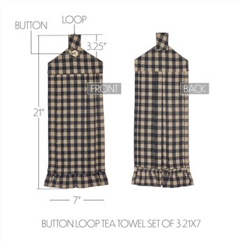 Black Check Button Loop Tea Towel Set of 3