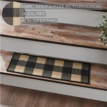 Black Check Polyester Stair Tread Rect Latex 8.5x27