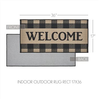 Black Check Welcome Polyester Rug Rect 17x36
