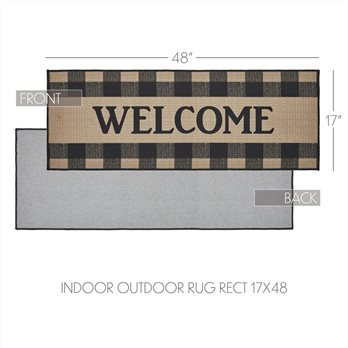 Black Check Welcome Polyester Rug Rect 17x48