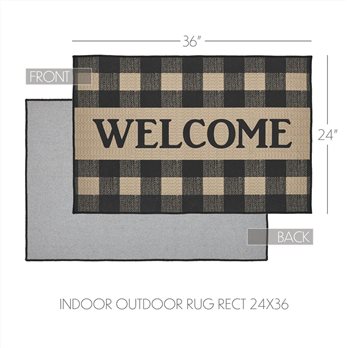 Black Check Welcome Polyester Rug Rect 24x36
