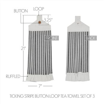 Sawyer Mill Black Ticking Stripe Button Loop Tea Towel Set of 3