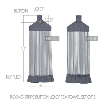 Sawyer Mill Blue Ticking Stripe Button Loop Tea Towel Set of 3