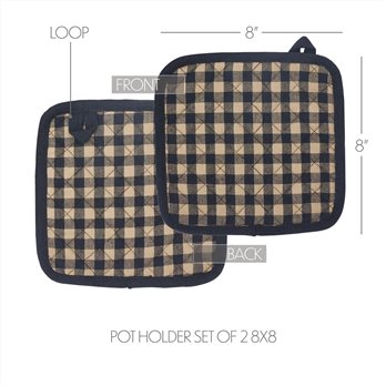 Black Check Pot Holder Set of 2 8x8