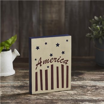 America Stars &amp; Stripes Wooden Block 8x6x1.25