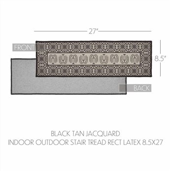 Custom House Black Tan Jacquard Polyester Stair Tread Rect Latex 8.5x27