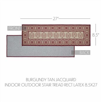 Custom House Burgundy Tan Jacquard Polyester Stair Tread Rect Latex 8.5x27