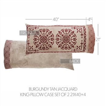 Custom House Burgundy Tan Jacquard King Pillow Case Set of 2 21x40+4