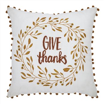 Give Thanks Wreath Pom Pom Pillow 18x18