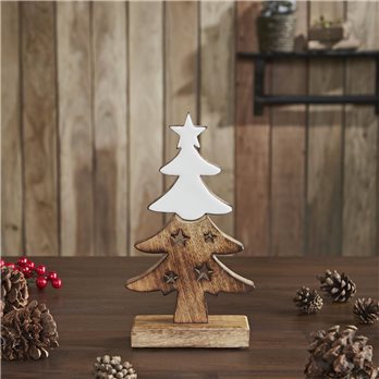 Christmas Tree Two Toned White Natural Wooden Figurine 10x5.5x2